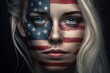 © MiraCle72 - Young woman with painted American flag on her face, created with generative AI