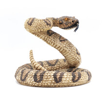3d Model Fake Rattlesnake Rattle Snake Statue In Strike Pose With Tongue Out.  Plaster Or Concrete Venomous Snake, Not Real.  Isolated On White Background