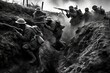 World war first. Soldiers are in trenches. Beautiful illustration picture. Generative AI