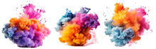 A Set Of Colored Smoke Bomb Explosion Clouds On Transparent Background