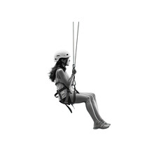 Woman On Zip Line In Black And White Isolated On A Transparent Background