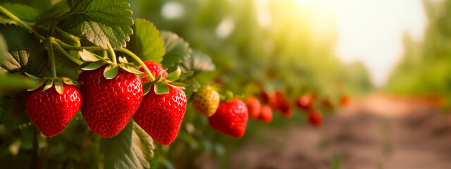 Wall Mural - strawberries grow in the garden harvest. Generative Ai,