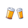 Beer mug clipart design. Two clinking beer mugs. Simple illustration. Glasses with cold foam drink.