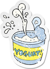 retro distressed sticker of a cartoon yogurt