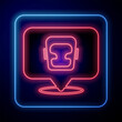 Glowing neon Boxing helmet icon isolated on black background. Vector