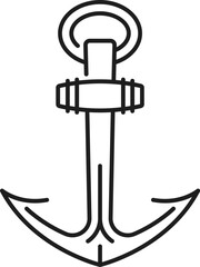 Wall Mural - Nautical travel vessel anchor thin line icon. Sailing ship metal anchor outline sign, marine cruise yacht iron hook or yachting club boat heavy equipment, sea travel line vector pictogram or icon