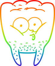 Rainbow Gradient Line Drawing Of A Cartoon Whistling Tooth