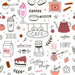 Cafe seamless pattern. Coffee vector background. Doodle coffee seamless pattern