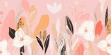 Fototapeta Młodzieżowe - Hand drawn cute pink artistic flowers print. Modern botanical pattern. Fashionable template for design, Generative AI