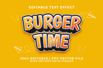 Wall Mural - Burger Time 3d Editable Text Effect Cartoon Style Premium Vector