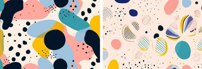 Hand drawn colorful trendy abstract pattern set. Doodle template for design. Modern cartoon style, Generative AI