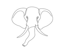 Continuous One Line Drawing Of Elephant Head. Elephant Head Line Art Vector Illustration. Animal For Kids Concept.  Editable Outline Or Stroke.
