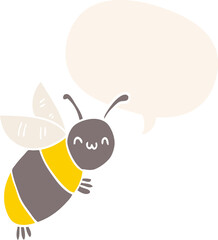 cute cartoon bee with speech bubble in retro style