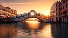 The Rialto Bridge At Sunrise One Of The Most Visited Sights Of Venice Italy. Generative Ai