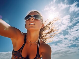 portrait of a very fit young woman playing beach volleyball, generative ai