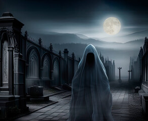 Canvas Print - Spooky cemetery ghost