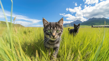 Wall Mural - Cute british shorthair cat in a grass