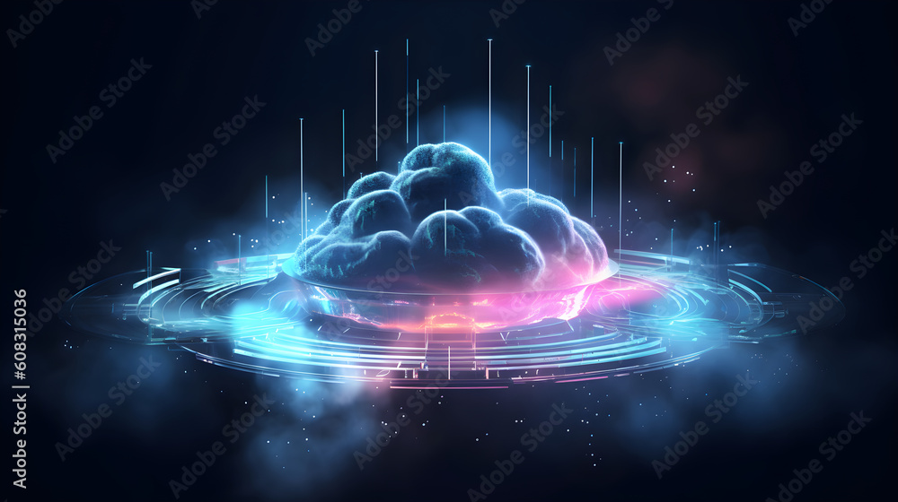 Digital informational technology web futuristic hologram with cloud ...