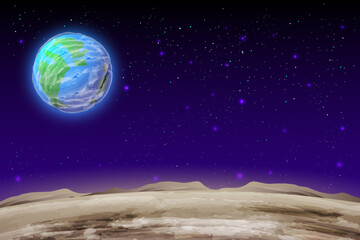 Wall Mural - planets in space with meteor satellites and asteroids in dark starry sky, earth, galaxy, cosmos, uni