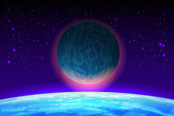 Wall Mural - planets in space with meteor satellites and asteroids in dark starry sky, earth, galaxy, cosmos, uni
