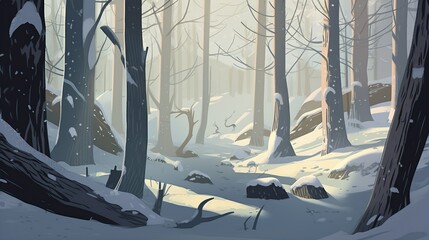 Wall Mural - Abstract background winter forest. A visually stunning winter forest illustration featuring an abstract background and expertly designed banners. Generative AI.