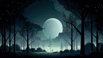 Canvas Print - Abstract background night forest. Presenting the mystery of the night forest with these captivating illustrations with abstract backgrounds and intricate banner designs. Generative AI.