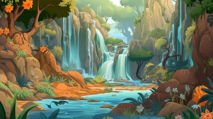 Wall Mural - abstract background waterfall in jungle forest. an image of the mesmerizing charm of a jungle forest