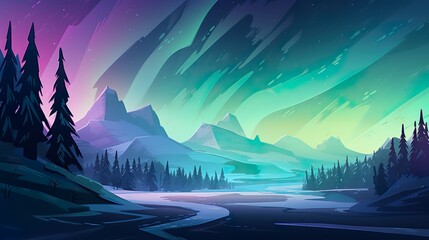 Wall Mural - Abstract background northern lights. Illustration showcasing the enchanting glow of Northen neon lights against an abstract background, with a beautifully designed banner. Generative AI.