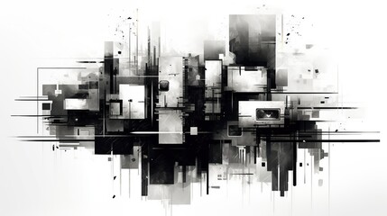 contemporary abstract geometric art of buildings. black and white graphic. town. generative ai. illu
