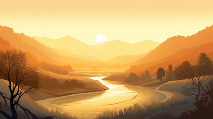 Wall Mural - background sunset in the river valley. capturing the atmosphere of a river valley and sunset with th