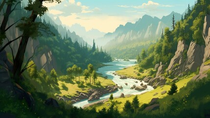 Wall Mural - background river valley. the attractiveness of the river valley presented in the illustration is acc