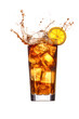 iced tea with lemon splashing in a glass isolated on a transparent background