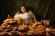 an obese woman eating junk food. Generative AI