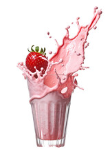 Wall Mural - strawberry milkshake splashing in a glass isolated on a transparent background