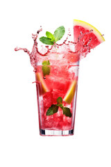 Wall Mural - watermelon mint lemonade splashing in a glass isolated on a transparent background