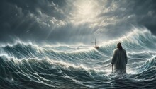Jesus Christ Walking On Water Or Sea.