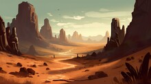 Background Desert Landscape. An Image Of A Desert Landscape, Illuminated By An Abstract Background And Decorated With An Artistic Banner. Generative AI.
