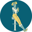tattoo in traditional style of a pinup girl drinking a milkshake