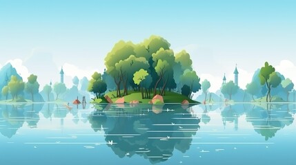 Wall Mural - background island in the middle of the lake. an exciting web banner that combines the charm of an is