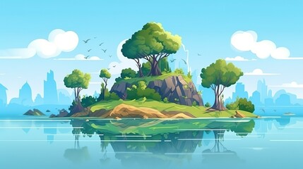 Wall Mural - background island in the middle of the lake. demonstrating the essence of tranquility with a banner 