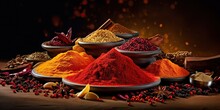 AI Generated. AI Generative. Set Of Different Indian Spices For Meny Food Tasty. Graphic Art