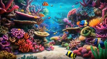  An Underwater Scene With Corals And Fish In The Water.  Generative Ai