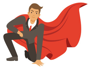 Canvas Print - Businessman in superhero pose. Man in red cape. Powerful person