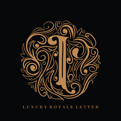 Wall Mural - Letter I Luxury Royal Circle Ornament Logo
