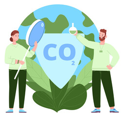 People reduce co2. Saving planet. Eco scientists