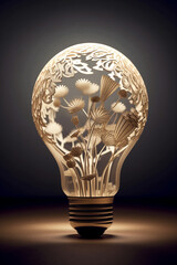 Poster - A delicate paper-cut artwork of a lightbulb as the centerpiece of a thought bubble, showcasing the power of ideas and their ability to shape our thinking and actions. Generative AI technology.
