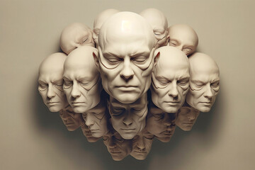 Fototapete - A surreal depiction of a person with multiple faces or body parts, symbolizing the complexity and multifaceted nature of human identity Generative AI technology.