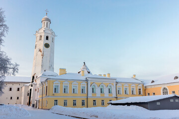 Wall Mural - Evfimievskaya bell tower on a winter day, Veliky Novgorod, Russia