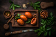 © aleksandar - Mamey Sapotes On Wooden Board From Vertical Perspective