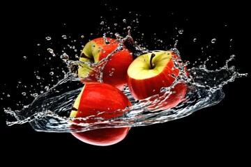  stock photo of water splash with sliced apple isolated Food Photography